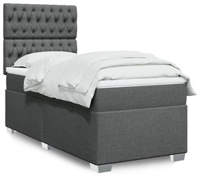 vidaXL Pat box spring cu saltea, gri închis, 100x200 cm, textil
