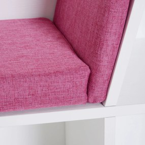 HOMCOM Bibliotecă Banc 2 în 1 Design Contemporan 6 casete 3 Perne incluse 102L x 30l x 61H cm Alb Roz | Aosom Romania