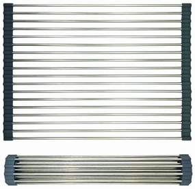 Uscator pentru vase pliabil Kinghoff KH 1903, 45x32 cm, Rezistent la coroziune, Margini din silicon, Antiderapant, Pliabil, Inox/gri