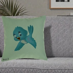 Perna Decorativa Pui de Pasare Albastru, 40x40 cm, Verde, Husa Detasabila, Perna Inclusa, BEKZ®