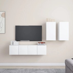 vidaXL Set dulapuri TV, 4 piese, alb, lemn prelucrat