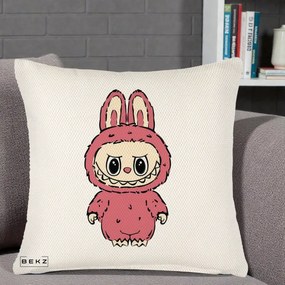 Perna Personalizata Labubu Roz Solo, 40x40 cm, Crem Reliefat, Husa Detasabila, Perna Inclusa, BEKZ®