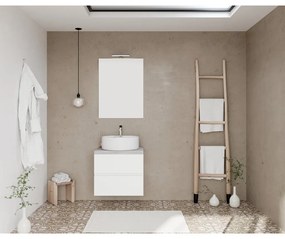 Dulap baza alb si blat gri cu oglinda si aplica Saturn Crea Bagno Easy 21 60 cm