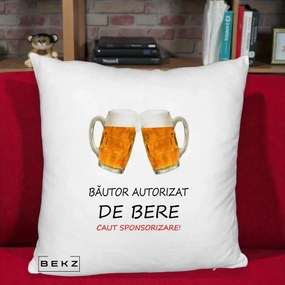 Perna Decorativa Bautor Autorizat de Bere, 40x40 cm, Alb Pufos, Husa Detasabila, Perna Inclusa, BEKZ®