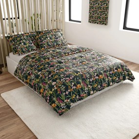 Set 2 buc Lenjerie cocolino MYSTIC GARDEN verde inchis + cearsaf Cocolino microplus cu elastic SOFT 180x200 cm alb, pat dublu