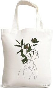 Sacosa de Panza pentru Cumparaturi, Geanta Tote, Flower Lady 10, 38x34.5 cm, Alba, BEKZ®