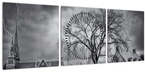 Tablou cu sat alb negru (cu ceas) (90x30 cm)