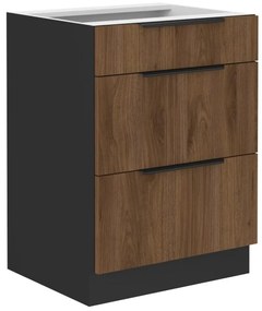 Dulap inferior de bucătărie Monzesa 60 D 3S BB (nuc okapi + negru) . 1096937