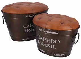 Set 2 taburete vintage tip butoi, depozitare ascunsa, design industrial – Cafedo Brasil