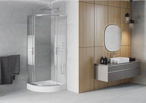 Mexen Rio cabina de duș semicirculară 80 x 80 cm, dungi albe, crom + cădiță, alb - 863-080-080-01-20-4710