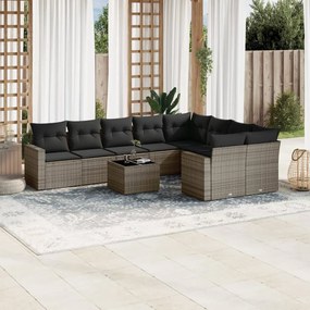 vidaXL Set mobilier de grădină cu perne, 10 piese, gri, poliratan