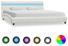 Cadru de pat cu LED, alb, 180 x 200 cm, piele artificiala Alb, 180 x 200 cm