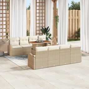 vidaXL Set de dining pentru grădină cu 9 piese și perne Bej Ratan Acacia