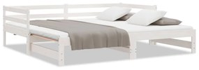814655 vidaXL Pat de zi extensibil, alb, 2x(90x190) cm, lemn masiv de pin