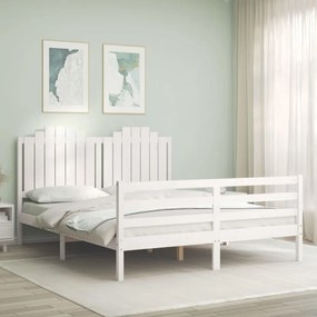 3194187 vidaXL Cadru de pat cu tăblie, alb, king size, lemn masiv