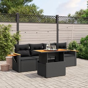 3273393 vidaXL Set mobilier de grădină cu perne, 5 piese, negru, poliratan