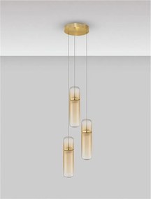 Lustra moderna cu 3 pendule LED, Metal, Auriu, Sticla, Amber, Norma