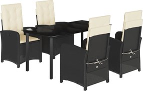 vidaXL Set mobilier de grădină cu perne, 5 piese, negru, poliratan