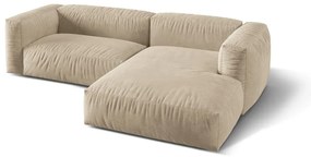 Colțar modular bej cu tapițerie din catifea (cu colț pe partea dreaptă/cu șezlong) Martina – Micadoni
