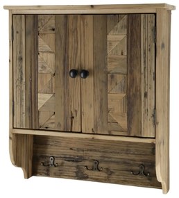 Dulap de perete, din lemn reciclat, cu 2 usi 3 agatatori, aspect rustic