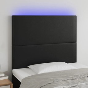 Tablie de pat cu LED, negru, 100x5x118 128 cm, piele ecologica 1, Negru, 100 x 5 x 118 128 cm