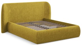 Pat matrimonial galben muștar tapițat cu spațiu de depozitare cu somieră 180x200 cm Hauke – Makamii