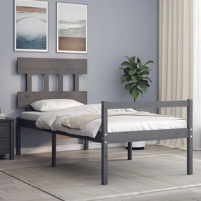 3195403 vidaXL Cadru de pat cu tăblie, gri, 90x200 cm, lemn masiv