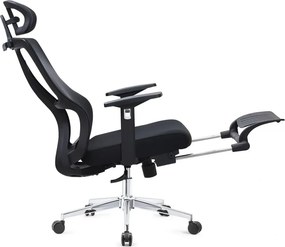 RESIGILAT- Scaun ergonomic, spatar Mesh, sezut textil, tetiera reglabila inaltime, suport picioare, baza metalica, inaltime reglabila, Negru