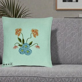 Perna Decorativa Trandafiri si Bujori Acuarela, 40x40 cm, Verde Menta, Husa Detasabila, Perna Inclusa, BEKZ®