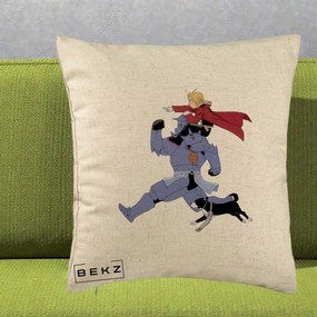 Perna Personalizata Fullmetal Alchemist Edward si Alphonse, 40x40 cm, Bej, Husa Detasabila, Perna Inclusa, BEKZ®