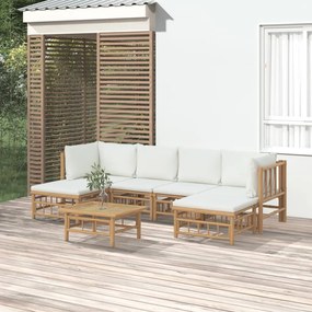 3155197 vidaXL Set mobilier de grădină cu perne alb crem, 7 piese, bambus