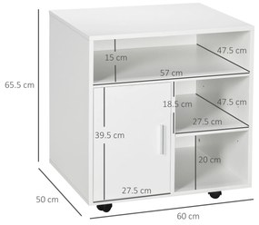 HOMCOM Dulap pentru Imprimanta cu Rafturi Deschise si Dulapior, Dulap Modern de Birou din Lemn, 60x50x65.5cm, Alb