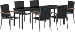 vidaXL Set de masă pentru grădină 7 pcs Negru Oțel acoperit cu pulbere