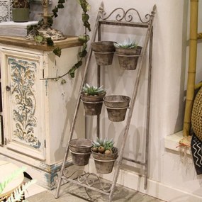 Suport pentru 6 ghivece Vintage din metal, gri, 41x57x113 cm