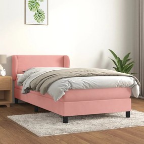 3127408 vidaXL Pat box spring cu saltea, roz, 90x190 cm, catifea