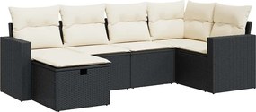 vidaXL Set mobilier de grădină cu perne, 6 piese, negru, poliratan