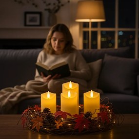 Lumanare tip stalp LED RUHHY 12,5 cm bej, set de 4 bucati