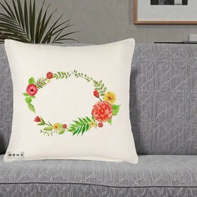 Perna Decorativa Coroana Florala Acuarela, 40x40 cm, Crem Reliefat, Husa Detasabila, Perna Inclusa, BEKZ®