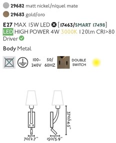 Aplica perete cu reader LED design clasic REM auriu/alb