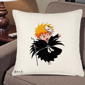 Perna Personalizata Bleach Ichigo Chibi cu Masca, 40x40 cm, Crem Reliefat, Husa Detasabila, Perna Inclusa, BEKZ®
