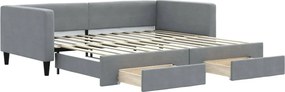 vidaXL Pat de zi cu extensie și sertare, gri deschis 100x200 cm textil