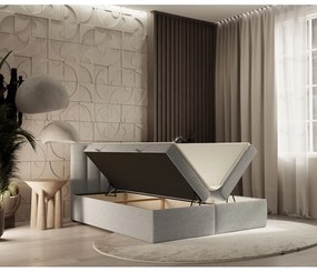 Pat boxspring gri deschis cu spațiu de depozitare 180x200 cm Novento – Maison de Rêve