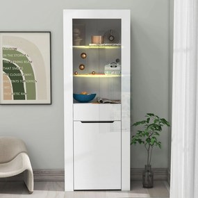 Comodă Modernă cu Lumini LED și Rafturi, Ideală pentru Bucătărie, Living și Birou, 60x35,5x165 cm, Albă