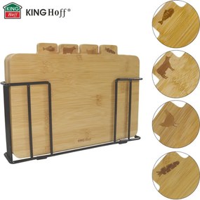 Set 4 tocatoare cu suport Kinghoff KH 2010, 28,5 x 20 cm, Marcaj, Bambus, Maro/Negru
