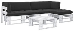 Set mobilier paleti cu perne, 4 piese, alb, lemn de pin tratat Negru, 2x colt + suport pentru picioare + masa, Alb, 1