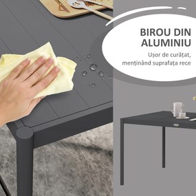 Outsunny Masă de Grădină cu Lamele, Dimensiuni 145x90 cm, Masă de Dining pentru 6 Persoane, Rectangulară, din Aluminiu și Oțel, pentru Curte, Terasă, Balcon și Exterior, Gri Închis | Aosom Romania