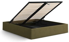 Pat matrimonial verde tapițat cu spațiu de depozitare/fără tăblie cu somieră 180x200 cm Susan – Micadoni