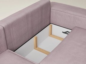 Colțar mov extensibil/cu spațiu de depozitare cu tapițerie din catifea reiată (cu colț pe partea stângă/în formă de ”L”) Tonga – Maison de Rêve