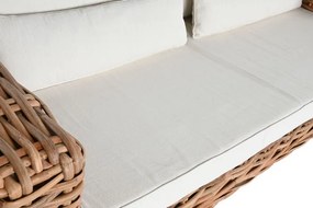 Set lounge exterior din rattan natural împletit, 4 piese cu canapea, 2 fotolii, măsuță și perne incluse, "Bahia"