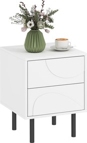HOMCOM Noptieră, masă de alături cu 2 sertare cu deschidere prin apăsare, picioare din oțel, 40 x 40 x 50 cm, alb | Aosom Romania
